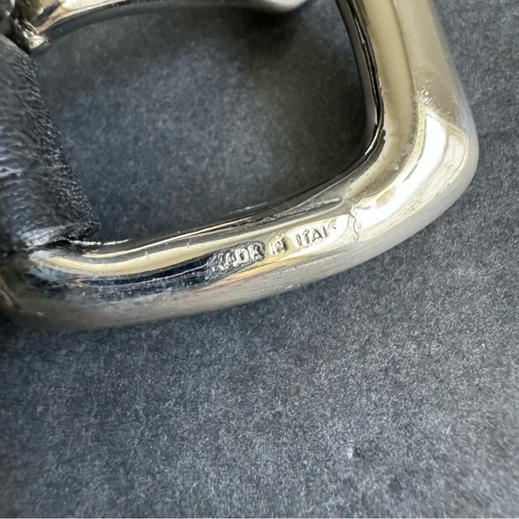 Bottega Artigiana Belt Italian Black Leather Belt Silver Tone Buckle Italy 32